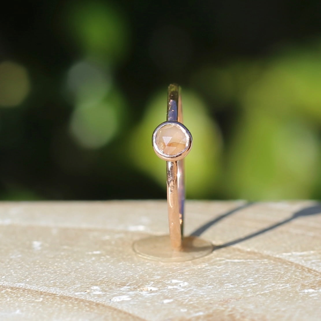 Rose Cut Champagne Diamond Ring, 14ct Rose Gold, size 6 or L1/2