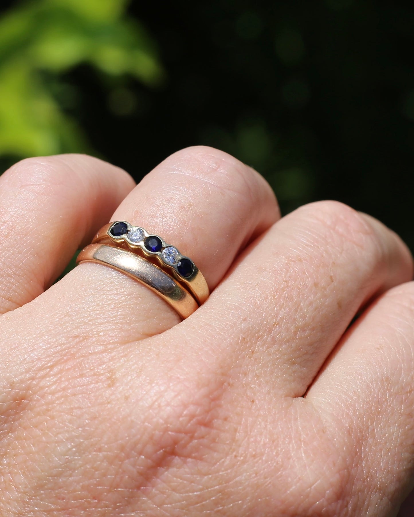 Second Glance - Five Stone Sapphire and Diamond Semi Bezel Ring, 9ct Yellow Gold, approx size N or 6.75 with Arthritis Balls, 2.42g