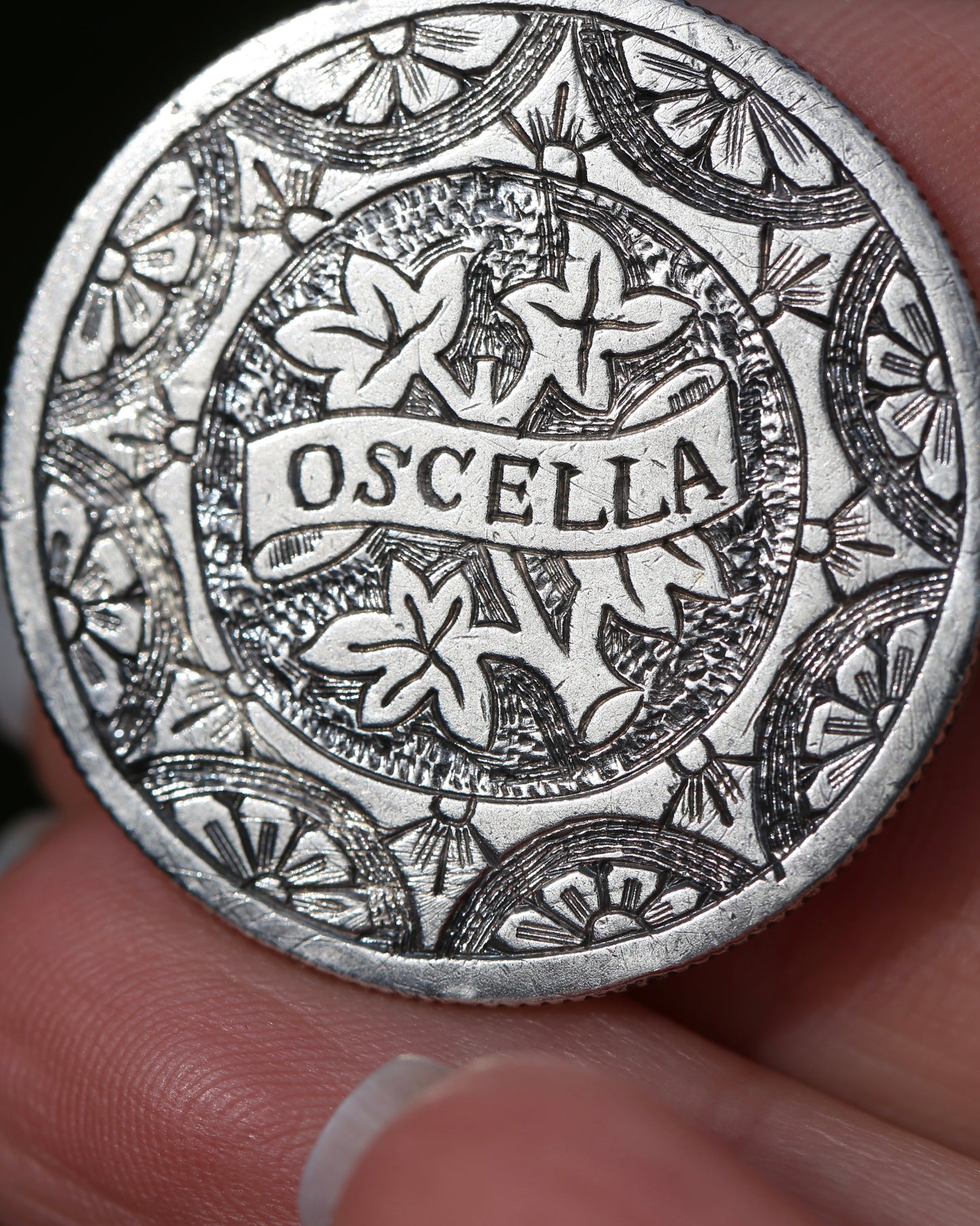 Antique Love Token Oscella Brooch 1900 British India One Rupee, 10.9g