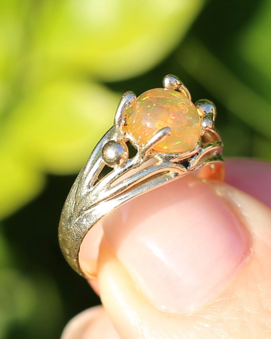 Mexican Opal Cabochon Ring, 14ct Yellow Gold, size 6 or L1/2
