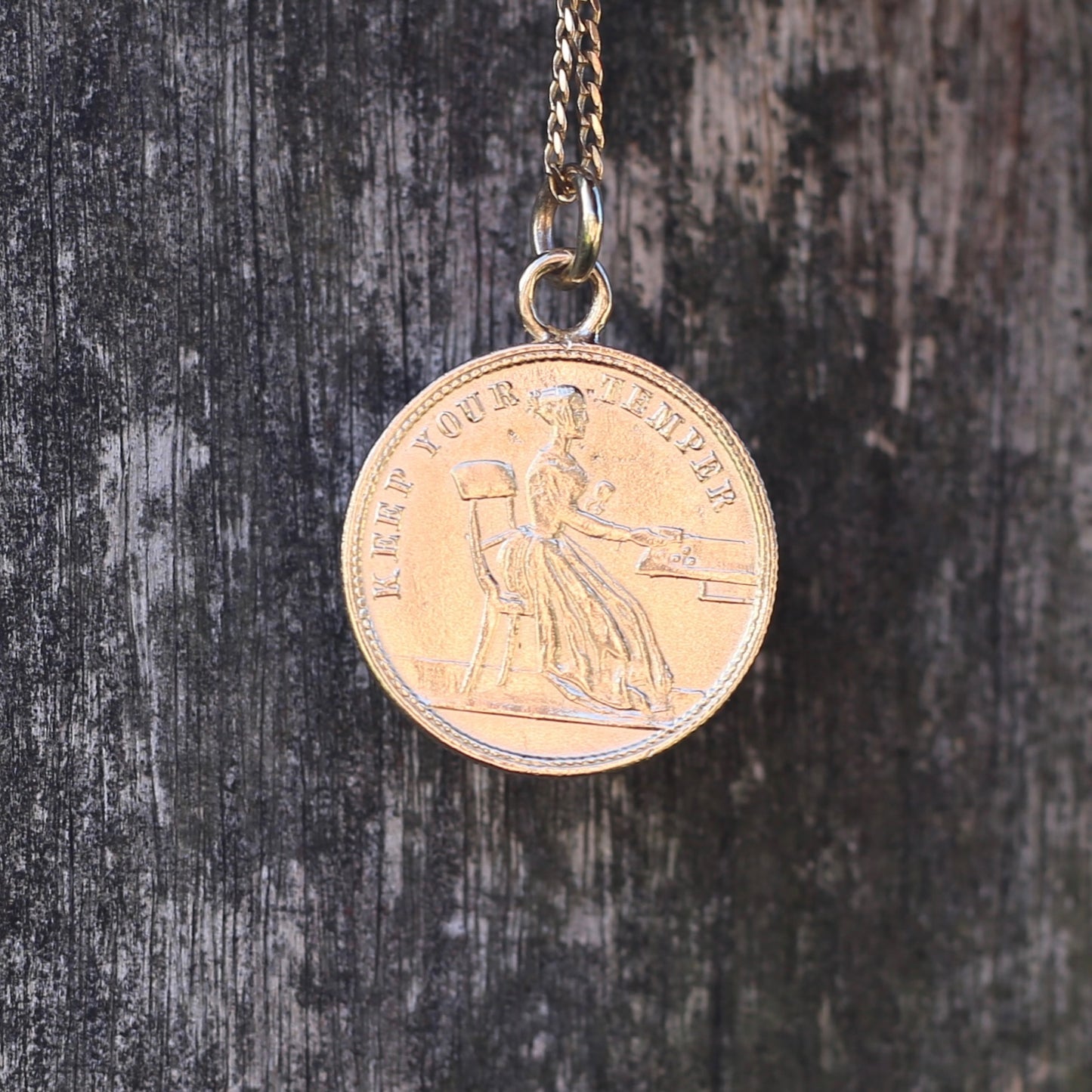 Keep Your Temper Gambling Token Pendant - Queen Victoria Reverse, Silver and 9ct Gold