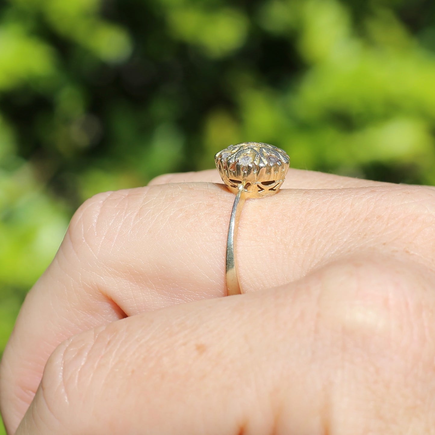 Rustic Handmade Likely Victorian Rose and Table Cut Diamond & Quartz Ring, approx 12ct Yellow Gold, size T or 9.5