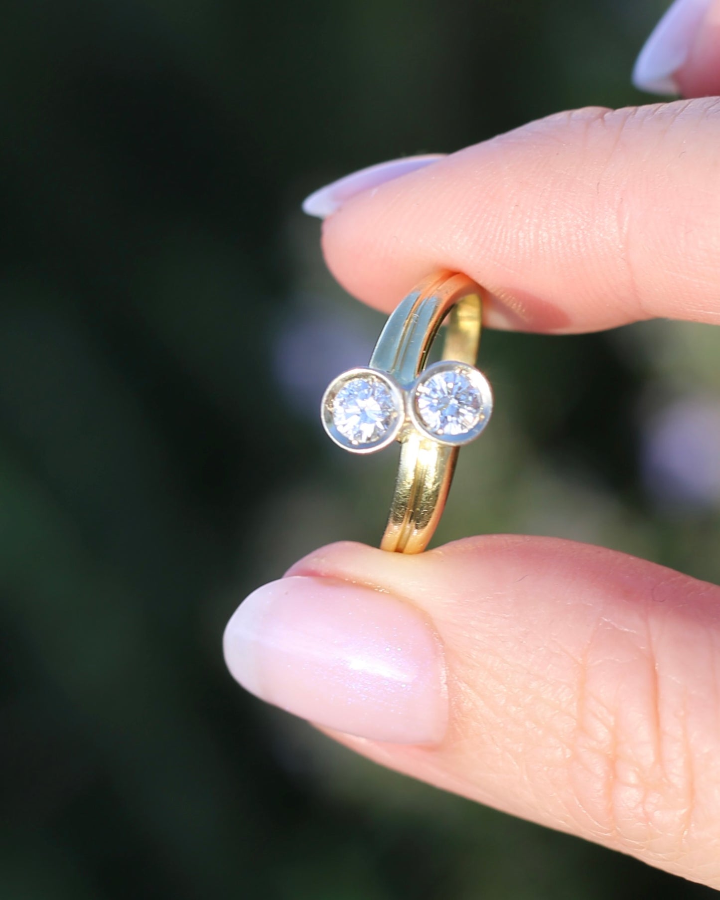 Vintage Toi Et Moi Two Stone Natural Diamond Ring, 18ct Yellow and White Gold Ring, size P1/2 or just over 7.75, 4.42g, with valuation