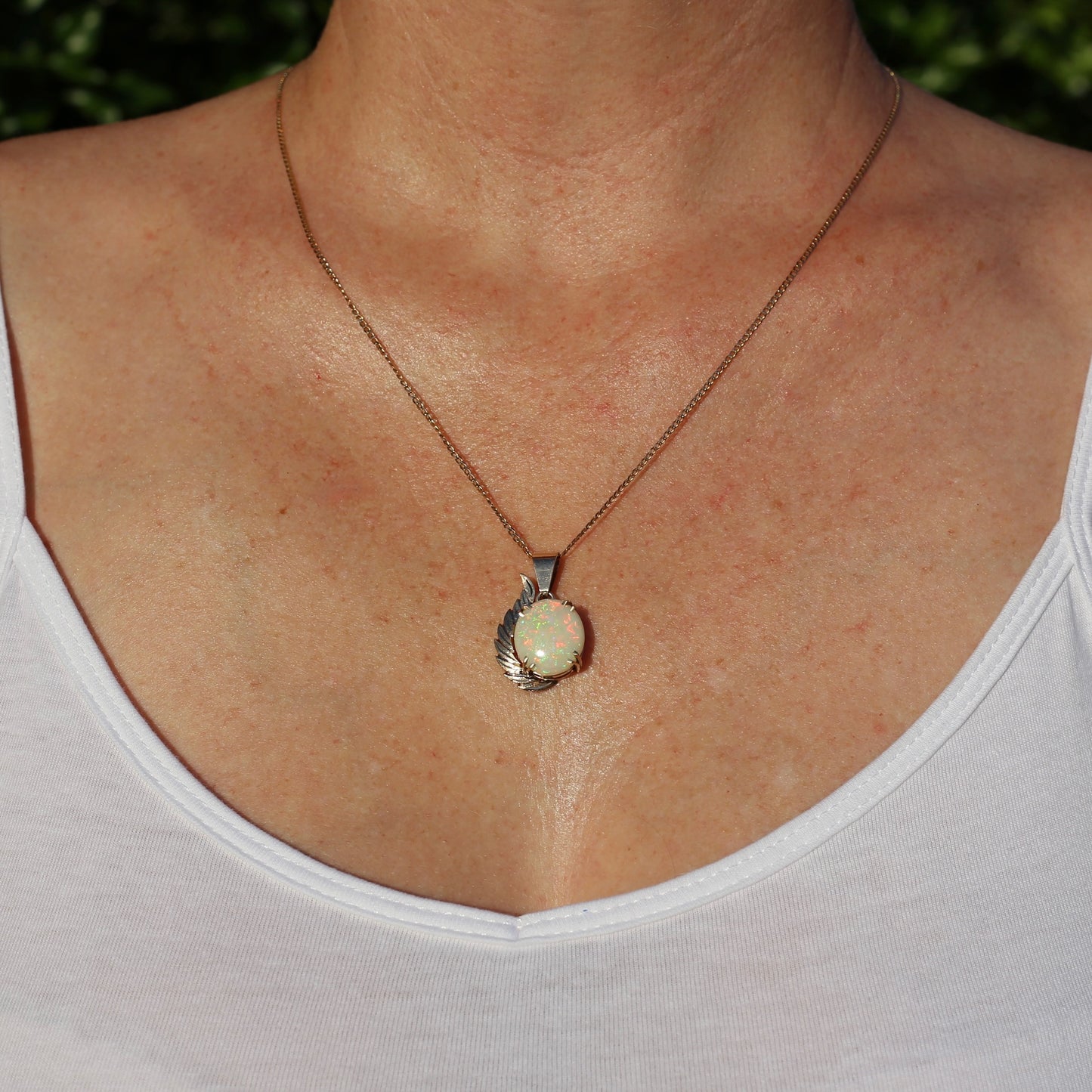 Solid White Opal and 9ct Gold Pendant, on 9ct Gold Chain, 50cm, 6g total weight