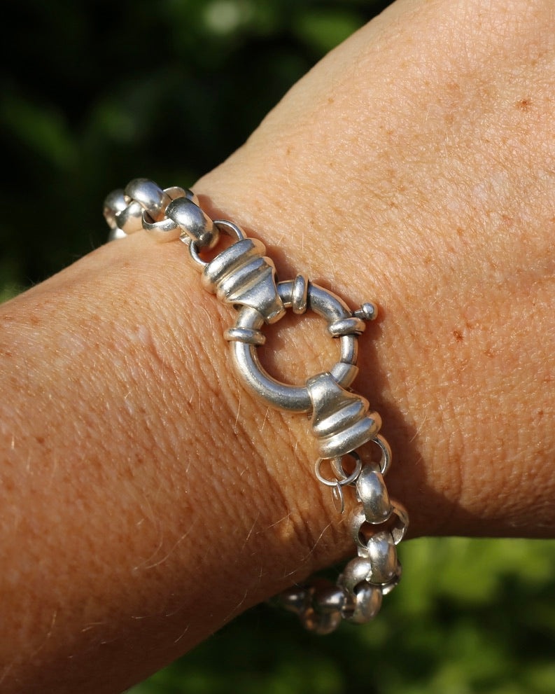 Vintage Sterling Silver Belcher Bracelet, Italian Bolt Clasp, 18.5cm or 7.25 inches, 29.9g
