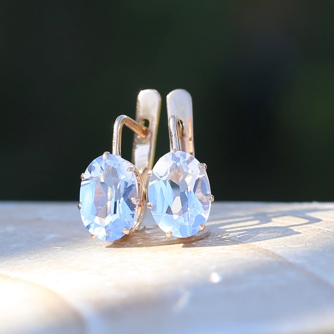 Vintage Russian Pale Lilac Blue Spinel Earrings with Lever Backs, 14ct Rosey Gold, 3.03g