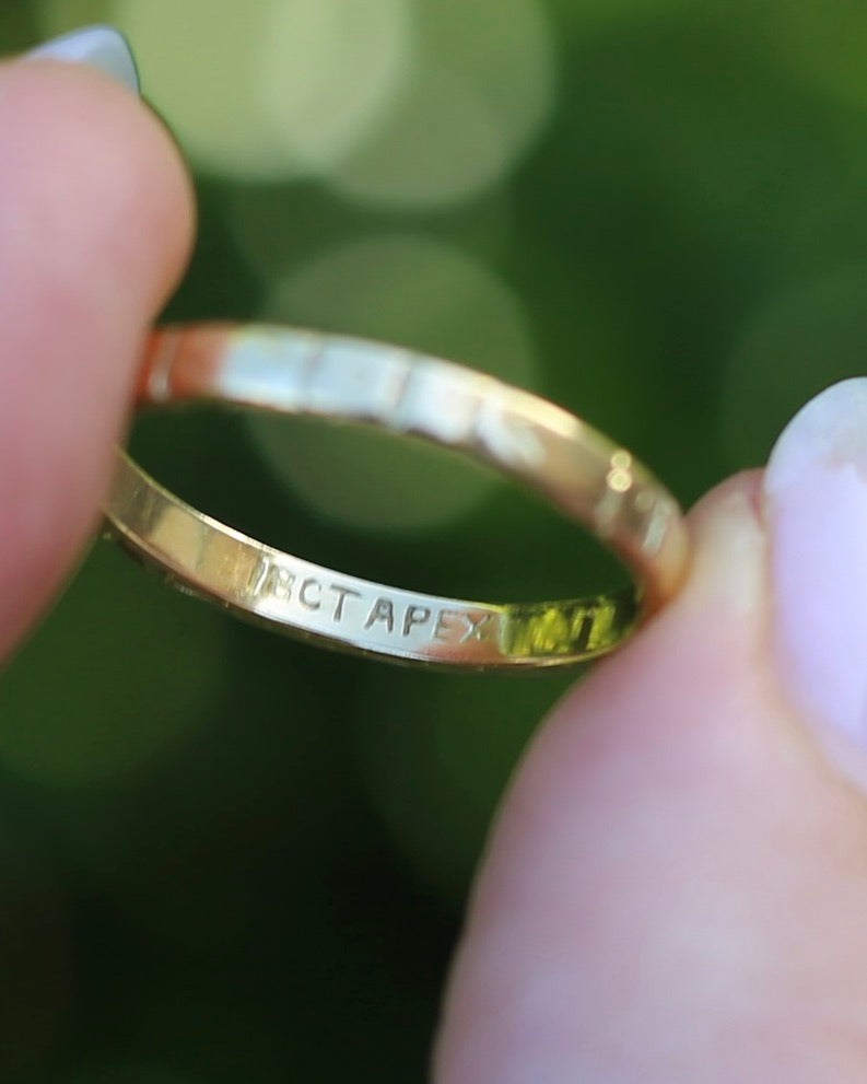 Early Australian "APEX" Patterned Wedder by Rodd and co., 18ct Yellow Gold, size O or 7.25, 2.3g