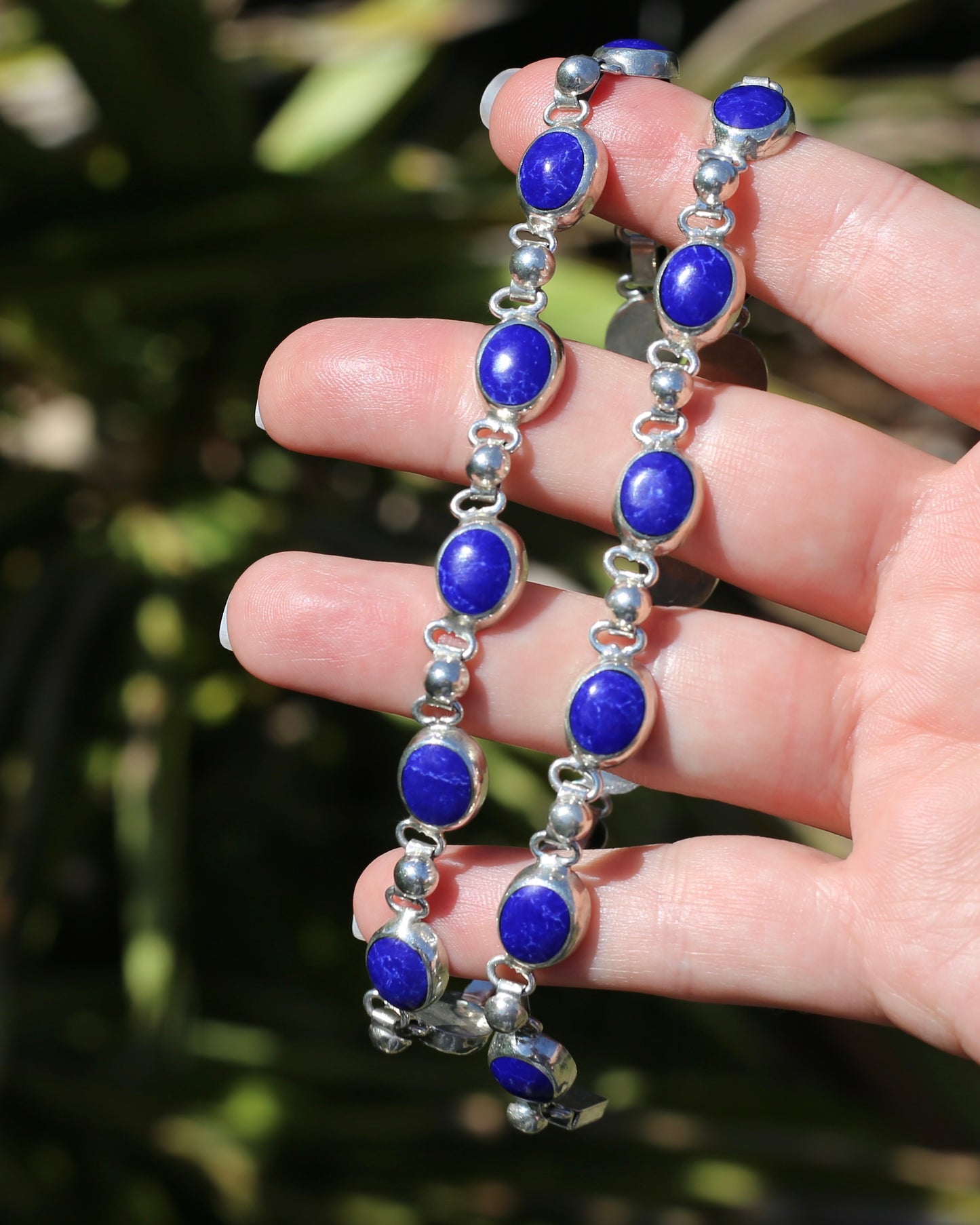 Vintage Mexican Bezel Set Lapis Necklace, 19 inches or 48cm, 51.6g