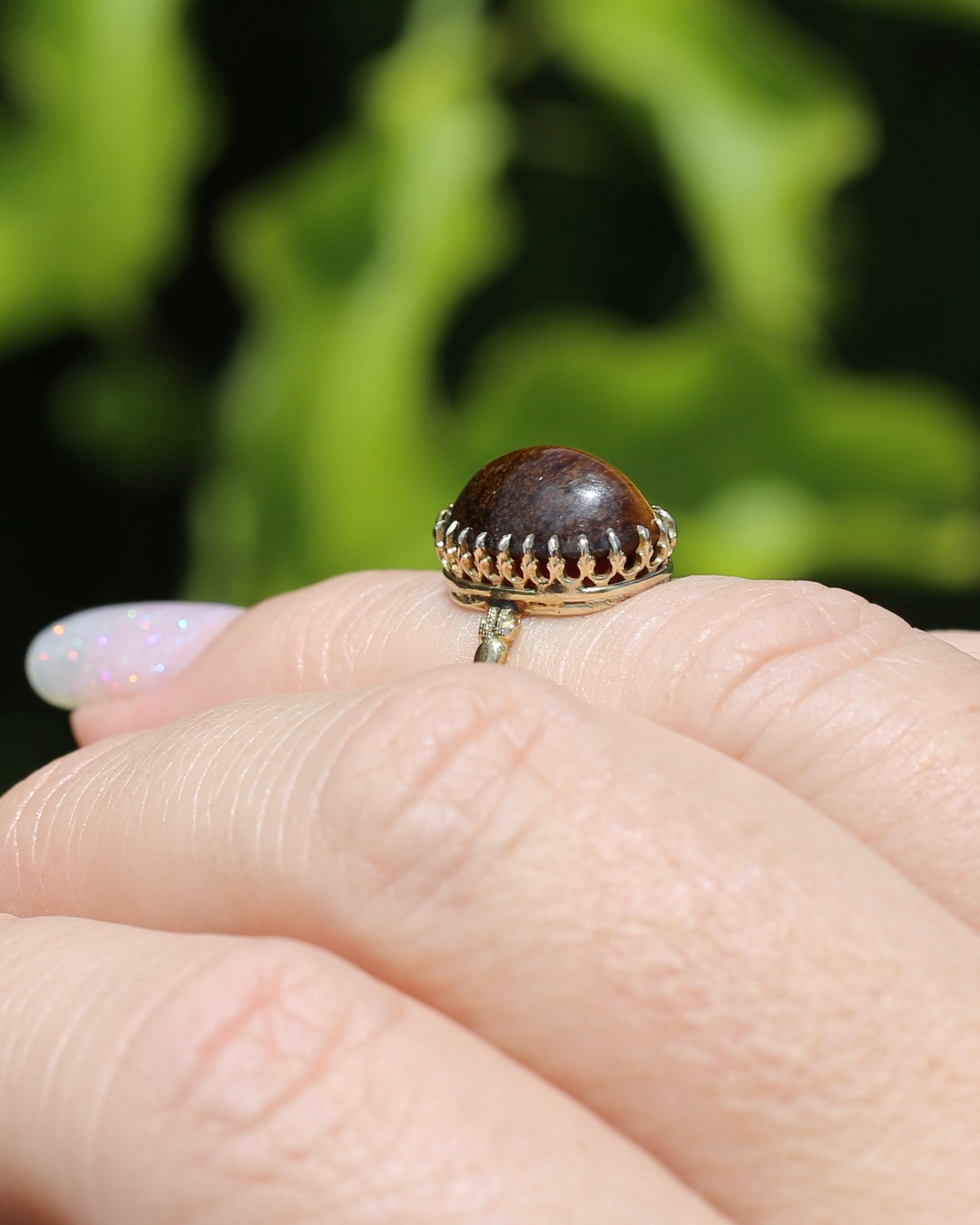 Second Glance - Antique Birmingham Made 1922 Tiger Eye Cabochon Ring, 15ct Yellow Gold, size I or 4.25, 2.27g