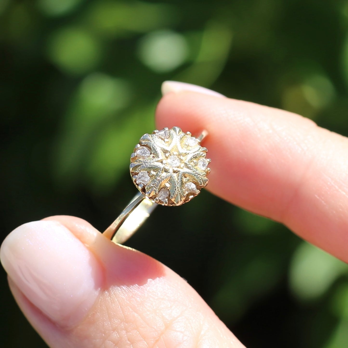 Rustic Handmade Likely Victorian Rose and Table Cut Diamond & Quartz Ring, approx 12ct Yellow Gold, size T or 9.5