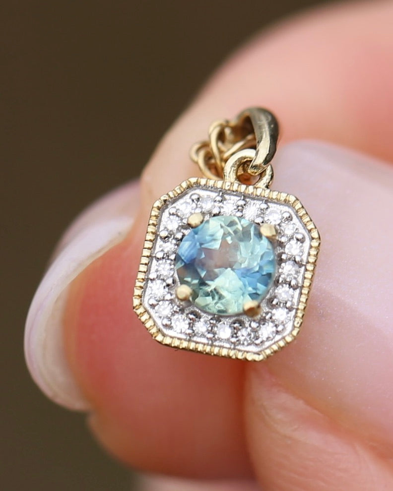 4mm Parti and Diamond Pendant, 9ct Yellow and White Gold, 0.52g