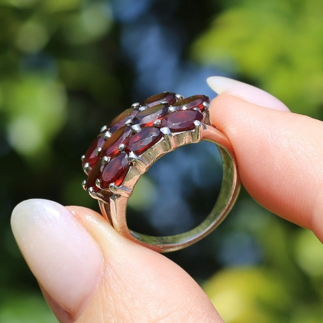 10 x Garnet Multi Stone East West Set Ring, Sterling Silver, size M1/2 or 6.5