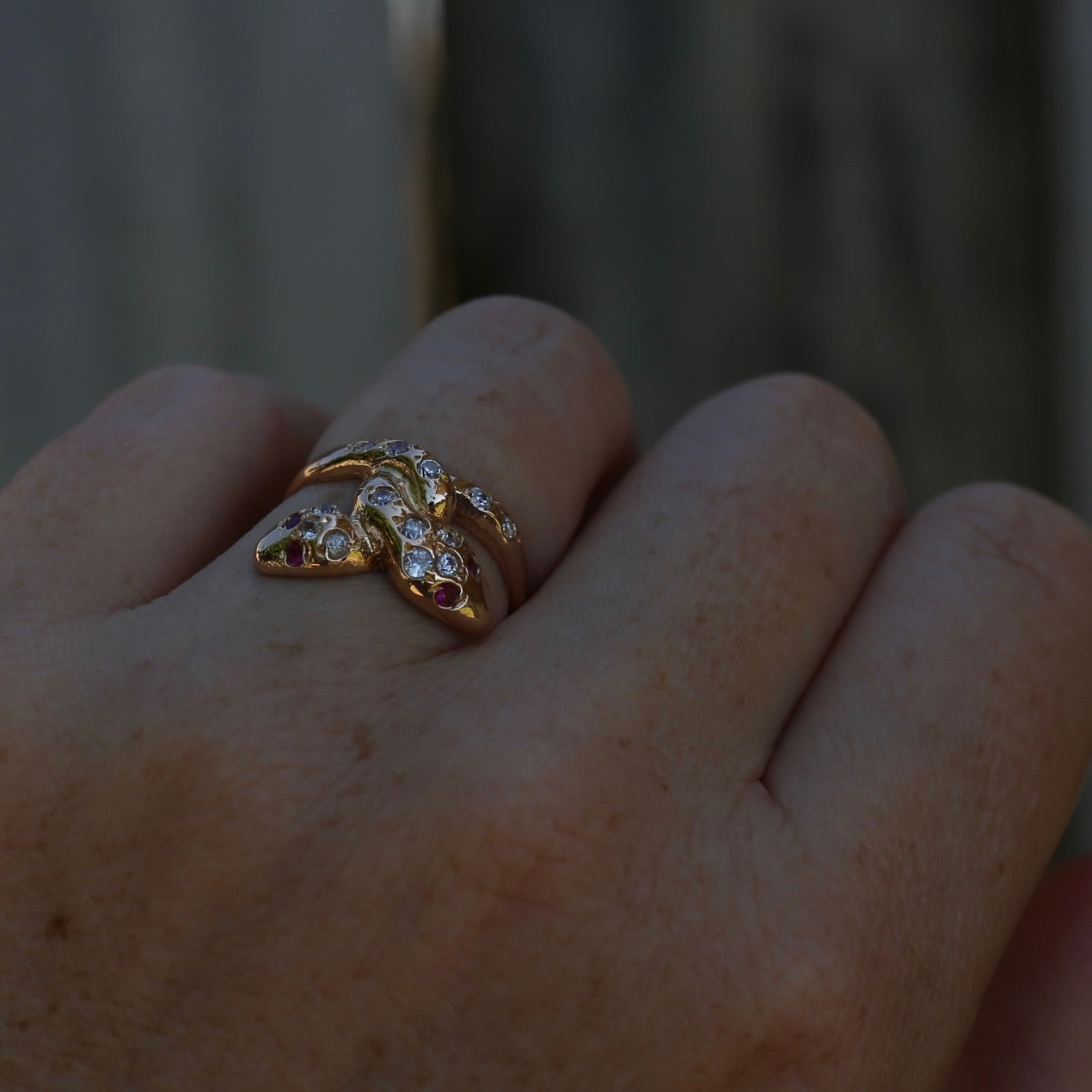 Pre-2002 Egyptian Made Double Snake Ring, 18ct Rosey Gold, size M1/2 or 6.5