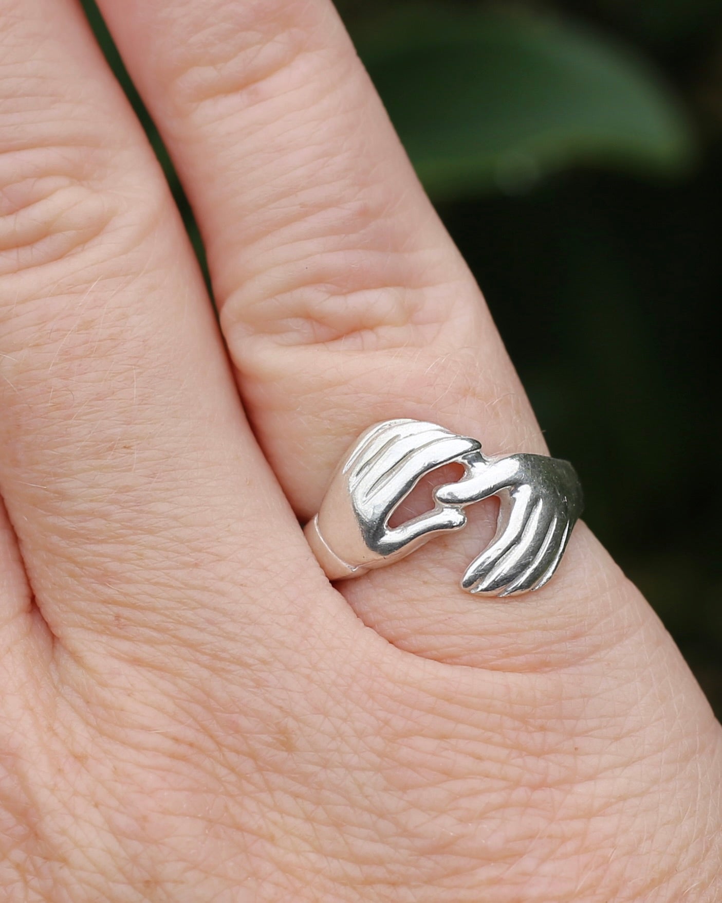 Modern Fede or Gimmel Ring, Sterling Silver, size L1/2 or 6, 3.8g
