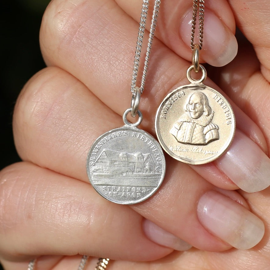 PRE-ORDER until Monday 18th Nov. The Bard - A Replica Pendant of a Token Memorialising the Life of Shakespeare, Silver and Gold.