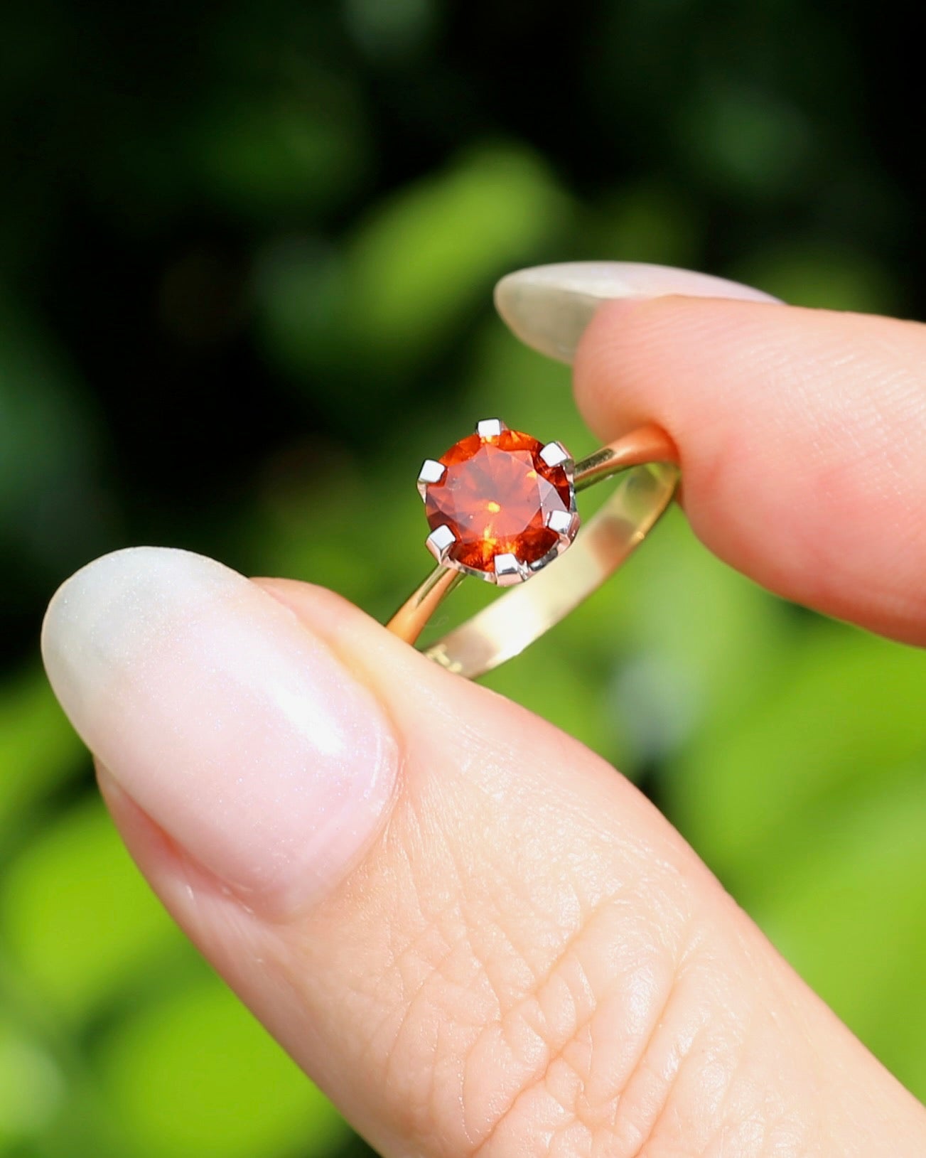 East African 1.28ct Vivid Orange Spessartite Garnet, Vintage 18ct Mixed Metal Setting, size L or 5.75 with valuation
