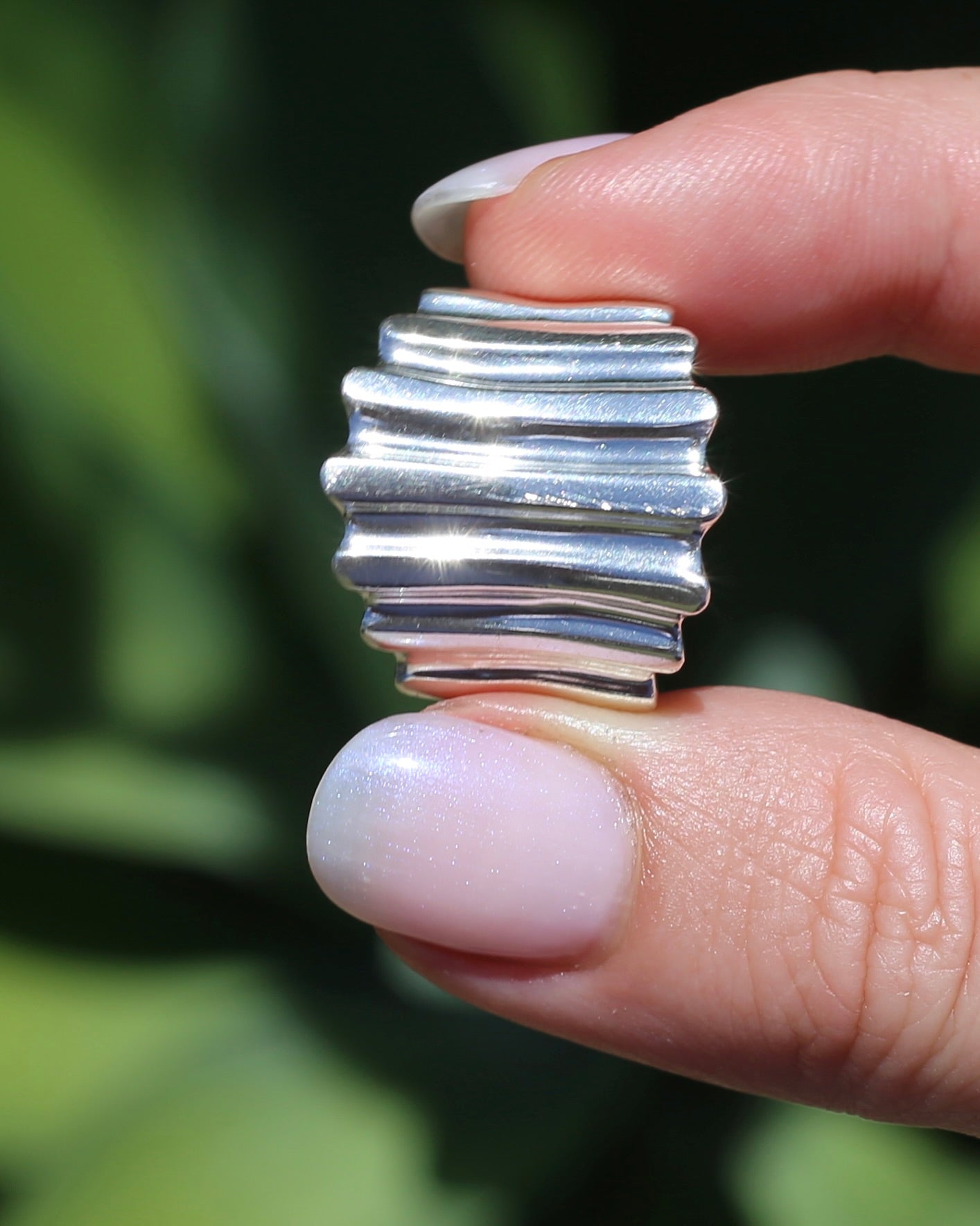 Architectural Corrugated Silver Ring, Sterling Silver, size R or 8.5, 9.42g