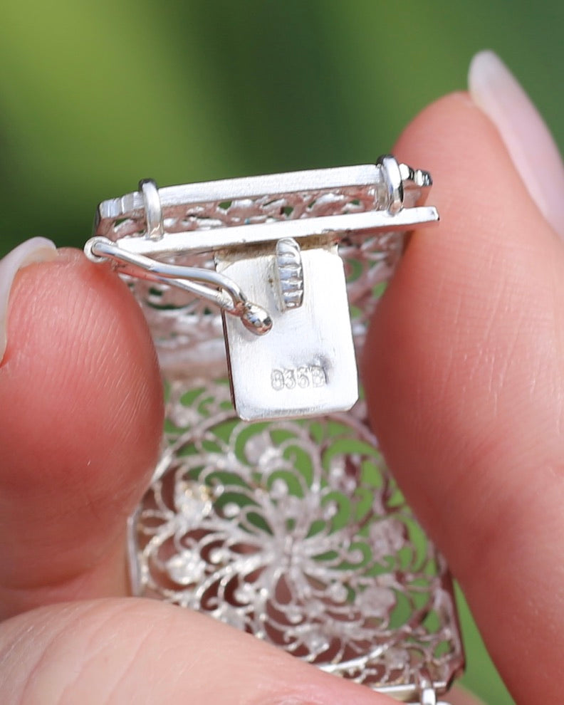 Vintage Filigree 835 Silver Bracelet with Safety Clasp, 835 European Silver, 20.75g, 7.5 inches or 19cm