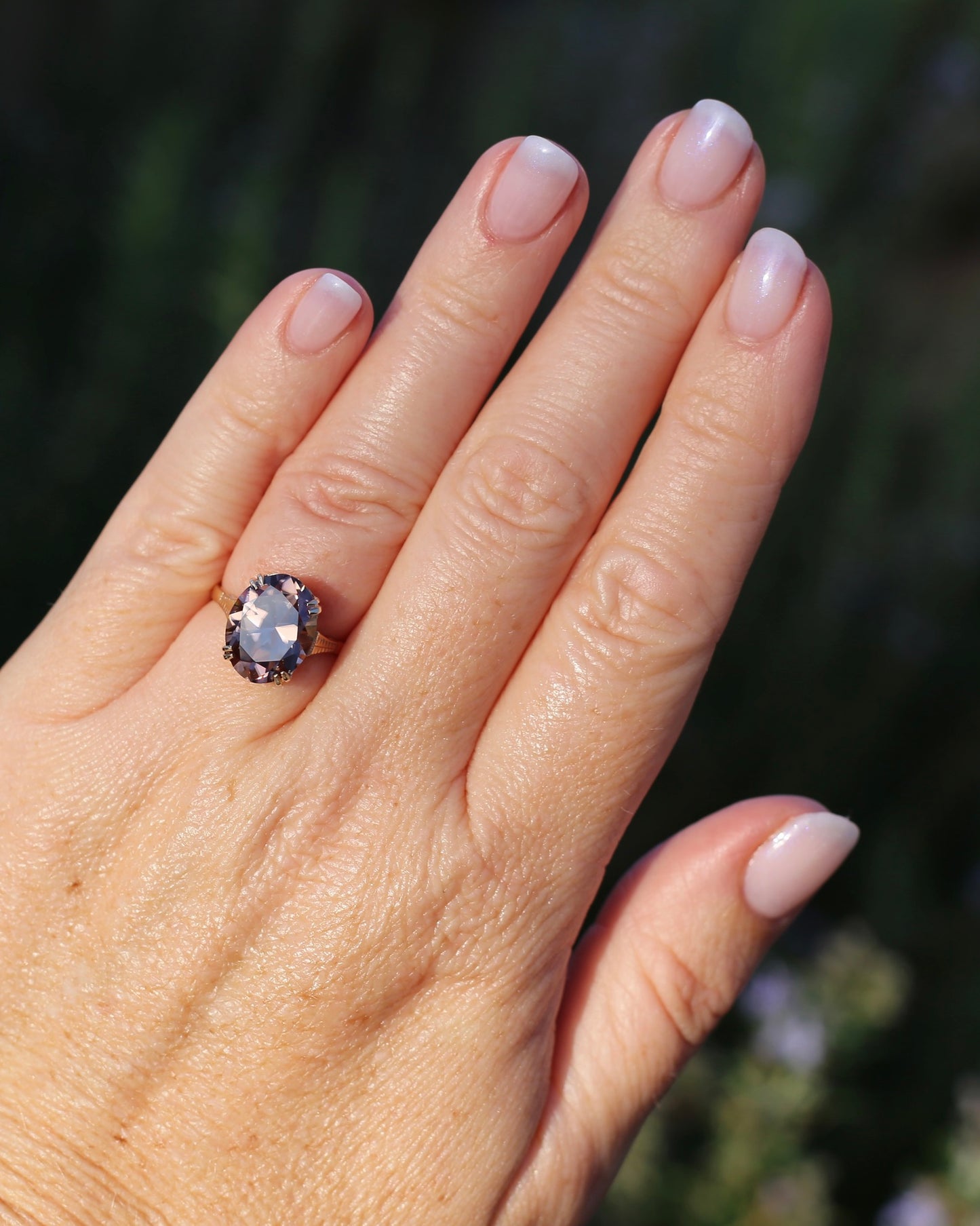 ON HOLD 7.9ct Mauve Damask Rose Oval Natural Zircon in Vintage 9ct Double Claw Ring, 9ct Yellow Gold, size M or 6.25, 3.59g