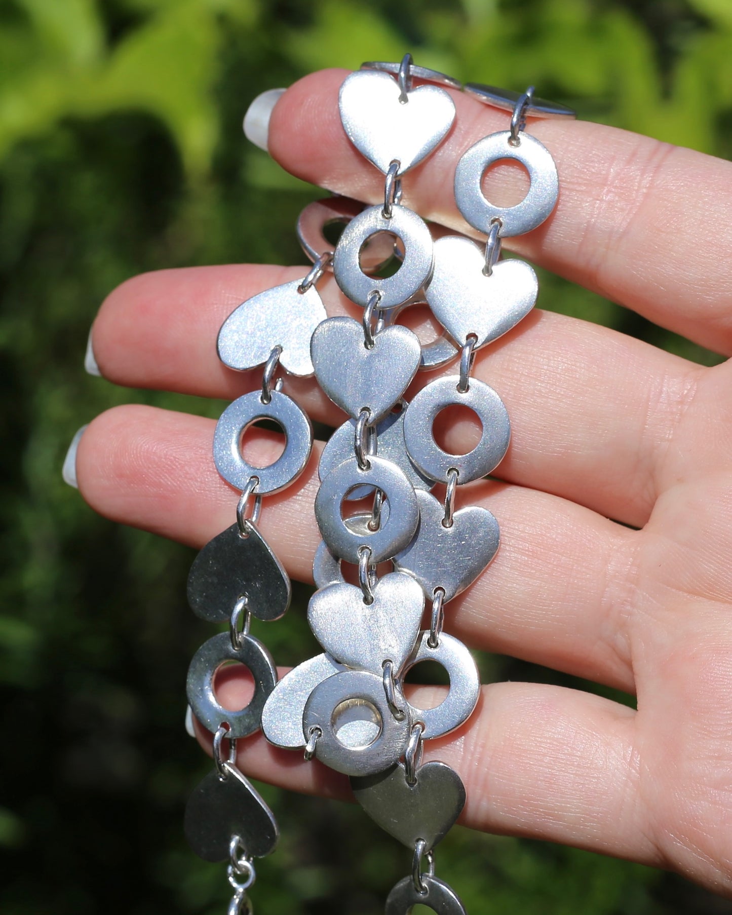 Fabulous Modernist Inspired Hearts and Lilypads Necklace, Sterling Silver, 43cm, 42.3g