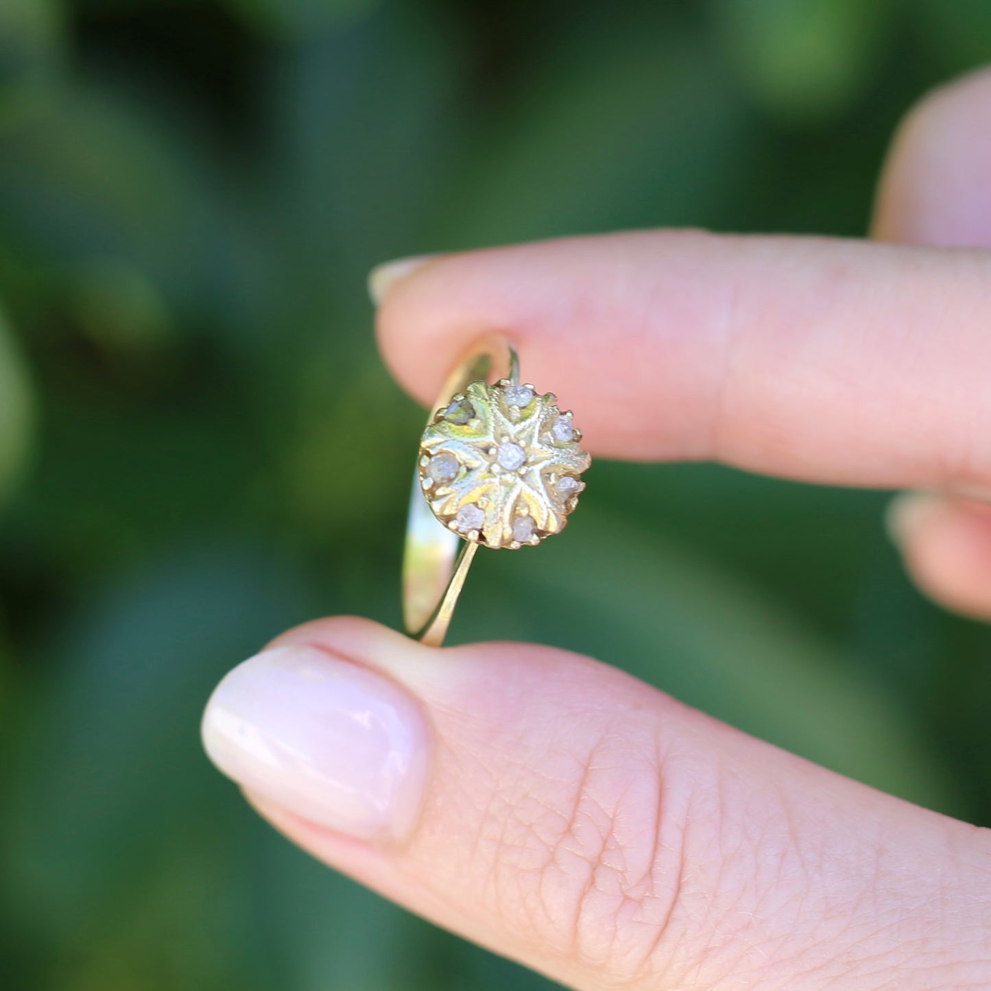 Rustic Handmade Likely Victorian Rose and Table Cut Diamond & Quartz Ring, approx 12ct Yellow Gold, size T or 9.5