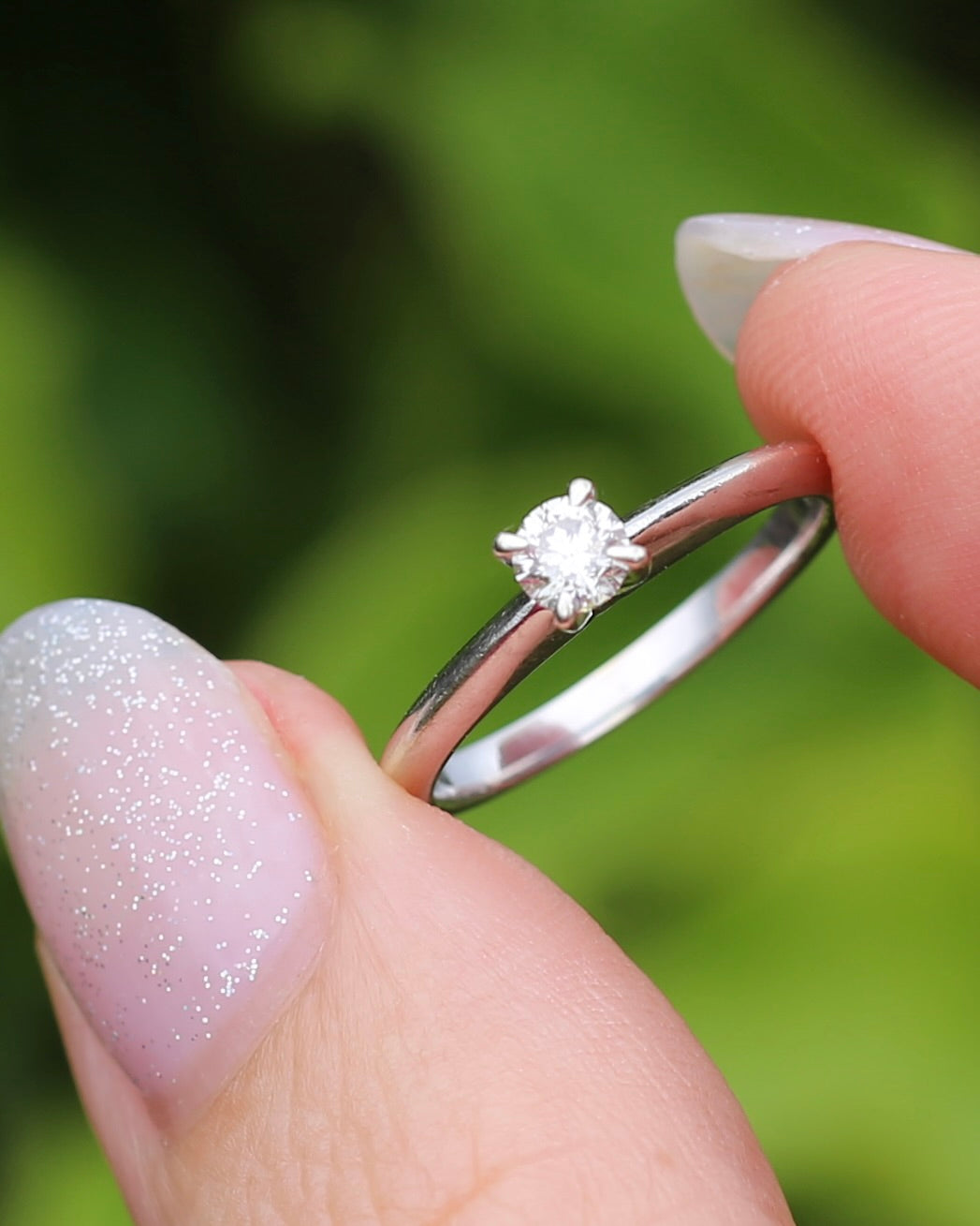 0.2ct Natural Diamond Solitaire, Talon Claw Set, 9ct White Gold, size 5 or J1/2, 2.2g