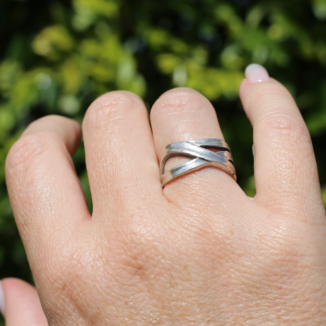 Rustic Silver Ribbon Ring, size P or 7.5 - fits more like an N1/2 or 7 due to width