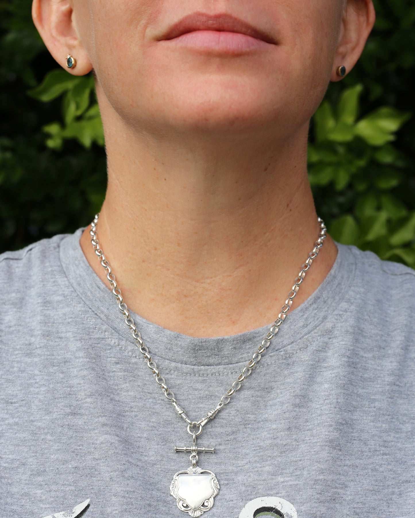 Vintage (likely Australian) Belcher Chain With Double Swivel Albert Clasps, T-bar and Fob, Sterling Silver, 47cm or 18.5 inches, 22.9g