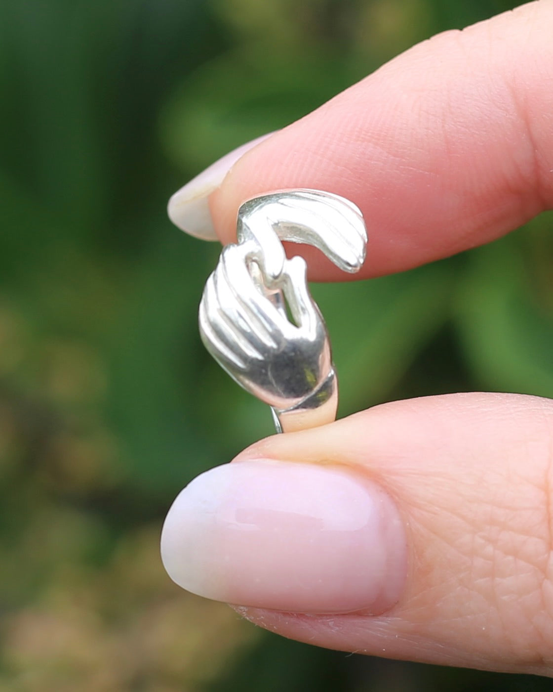 Modern Fede or Gimmel Ring, Sterling Silver, size L1/2 or 6, 3.8g