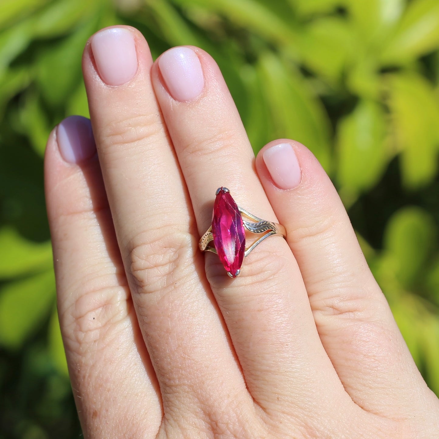 Mid Century Russian Synthetic Ruby Ring, 14ct Rosey Gold, size L1/2 or 6