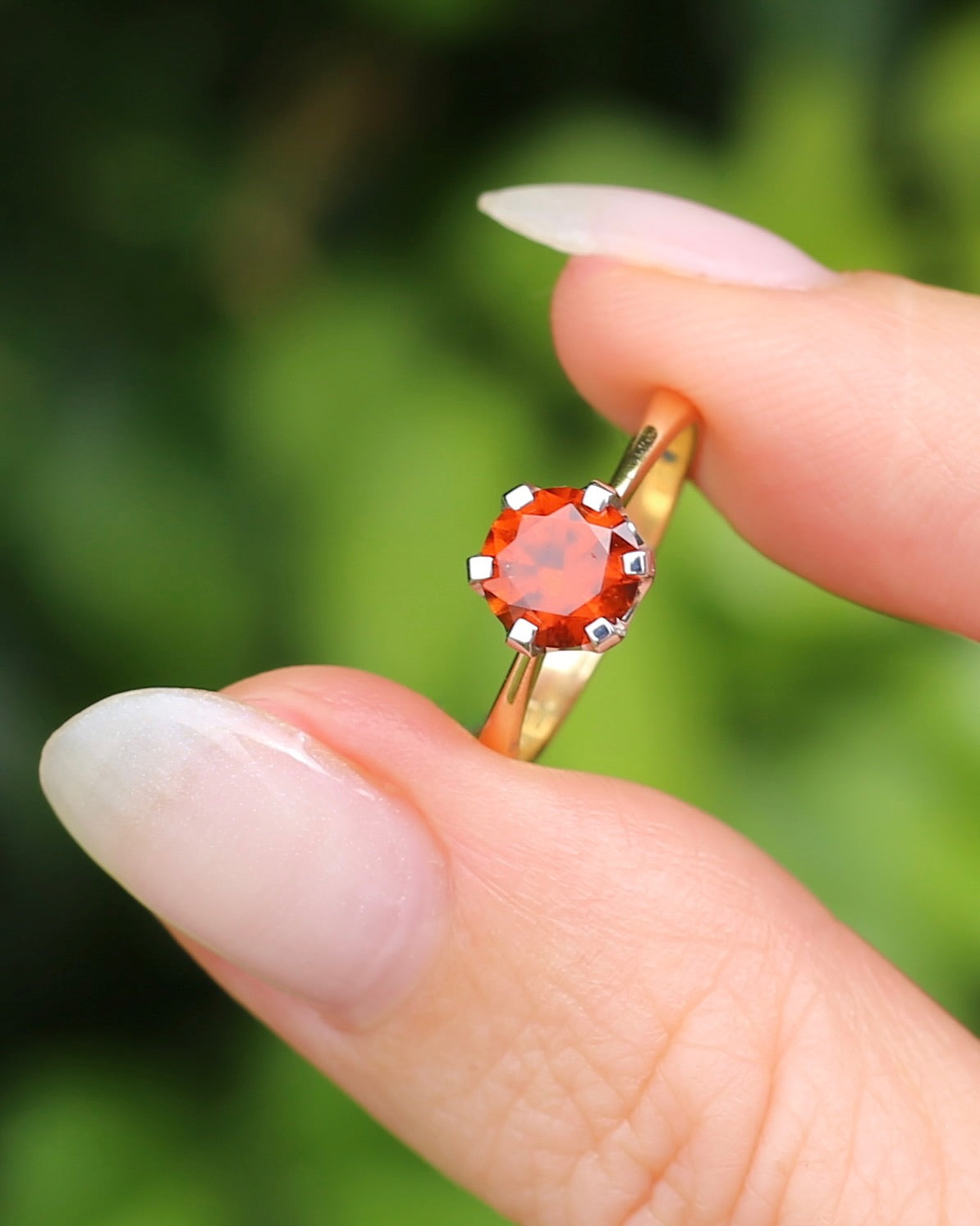 East African 1.28ct Vivid Orange Spessartite Garnet, Vintage 18ct Mixed Metal Setting, size L or 5.75 with valuation