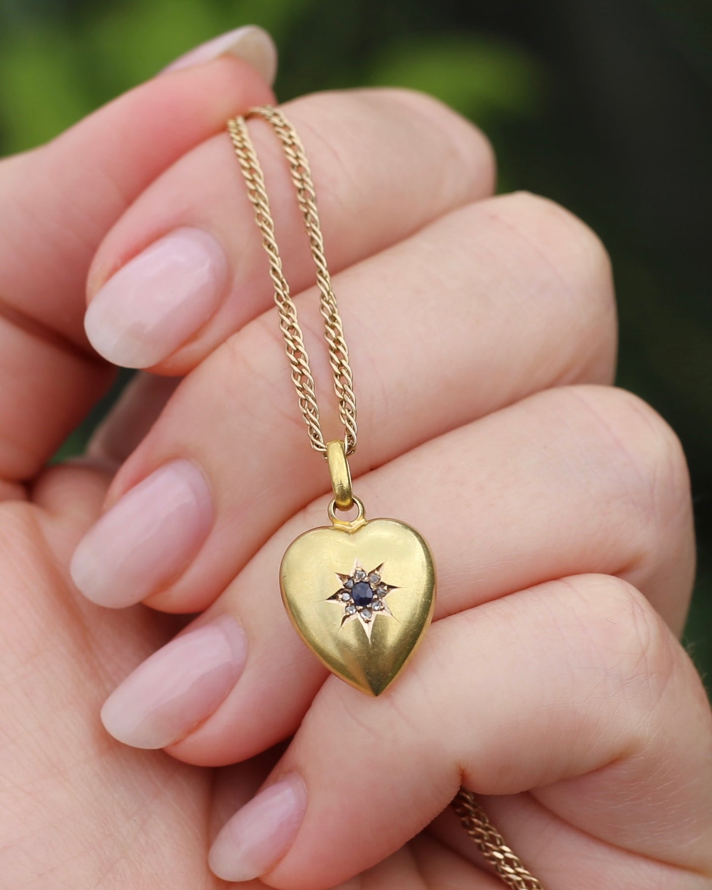 Antique 1903 Made 15ct Puffy Heart With Old Cut Sapphire and Rose Cut Diamonds, 15ct Yellow Gold, 1.59g