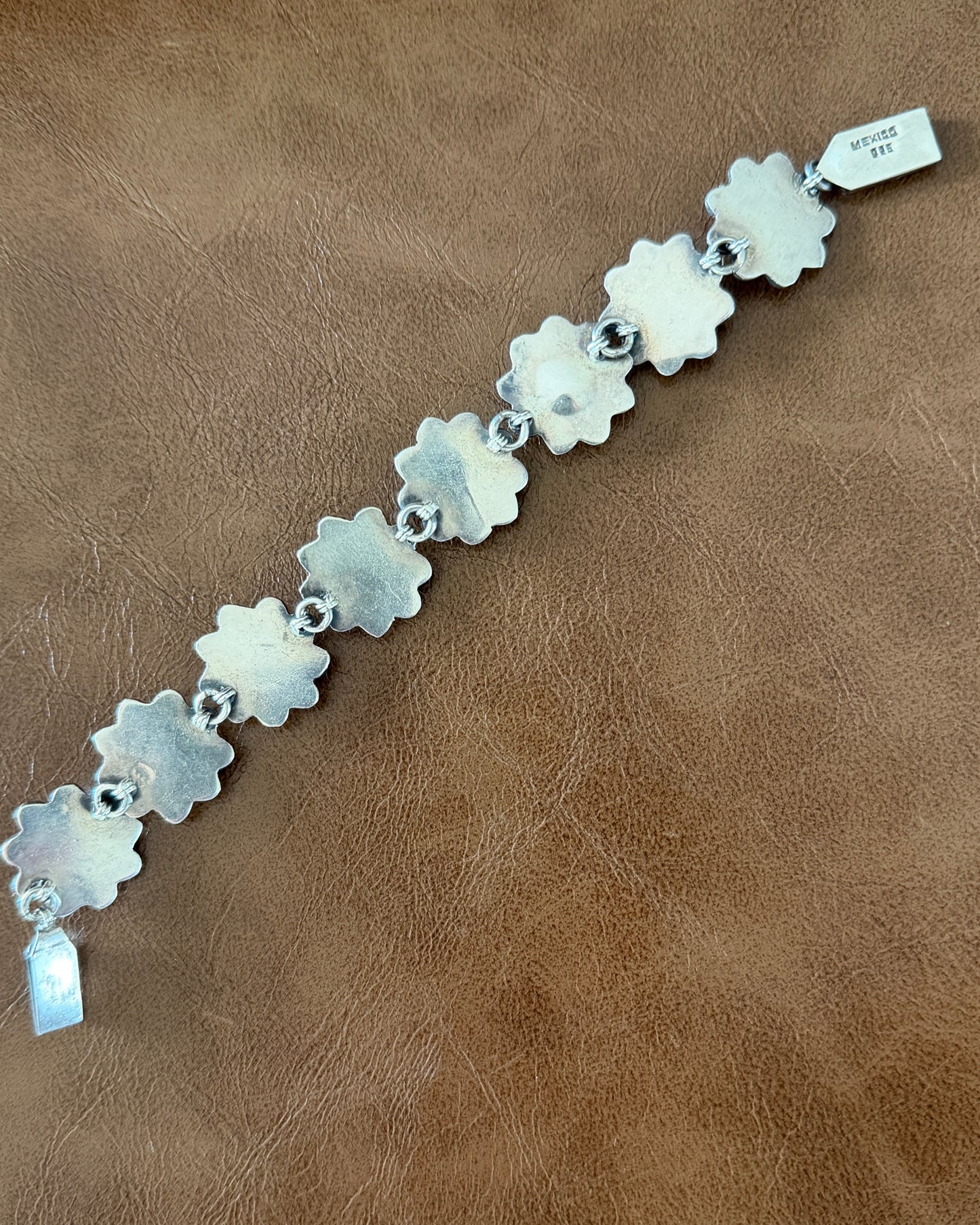 Chunky Vintage Mexican Silver Daisy/ Sunflower Bracelet, Sterling Silver, 18.5cm or 7.25 inches, 44.52g