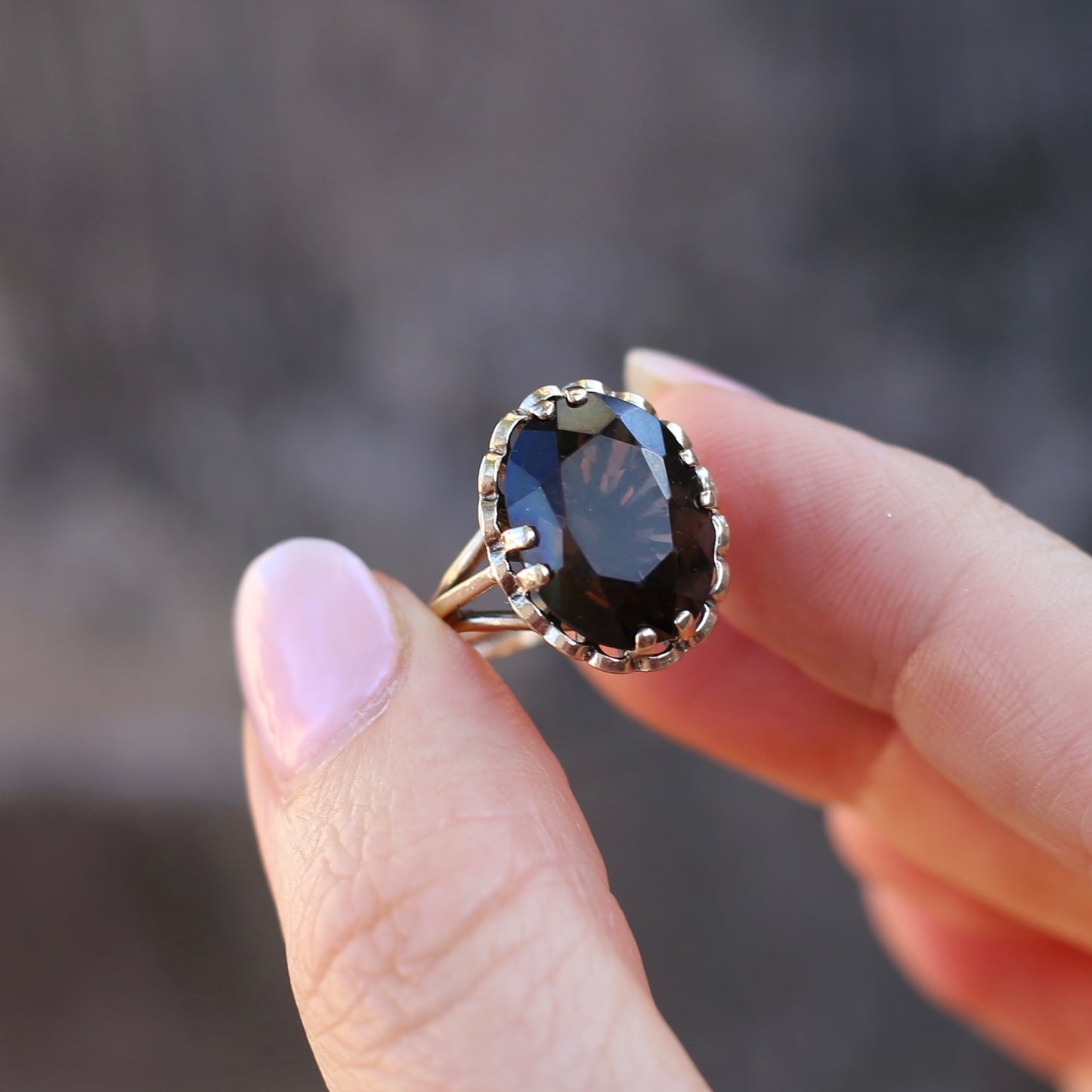 Gorgeous 1973 7.5ct Smoky Quartz Cocktail Ring, size N or 6.75