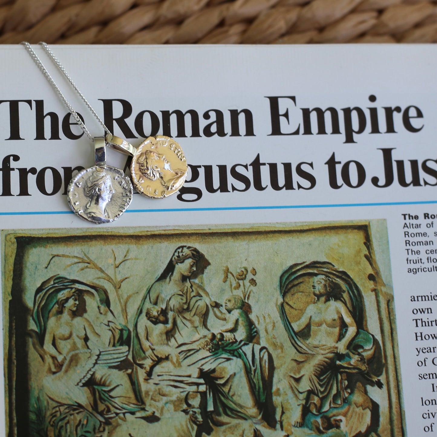 Faustina the Elder Coin Pendant,Cast From a 141-161AD Silver Denarius, avail in  Silver and Gold