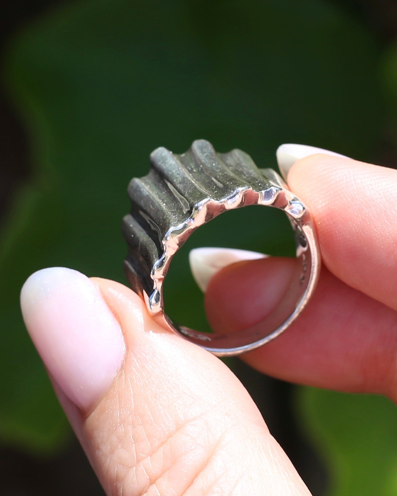 Architectural Corrugated Silver Ring, Sterling Silver, size R or 8.5, 9.42g