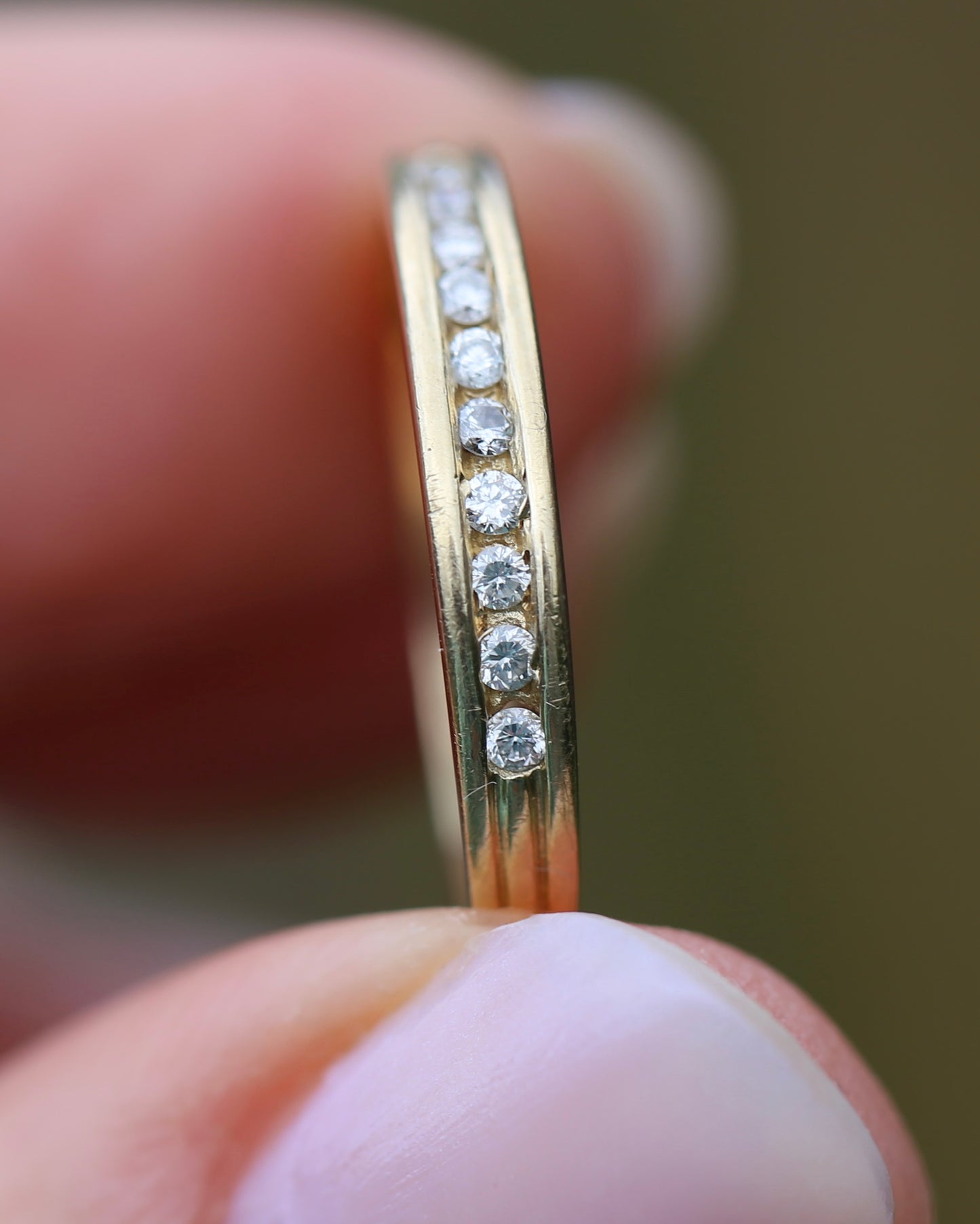0.2ct Channel Set Natural Diamond Band, 9ct Yellow Gold, size P or just over 7.5, 1.78g