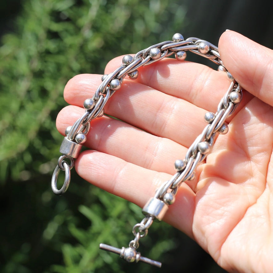 Chunky Silver Bracelet with Overlapping Loops and Dot Ball Detail, 45.3g