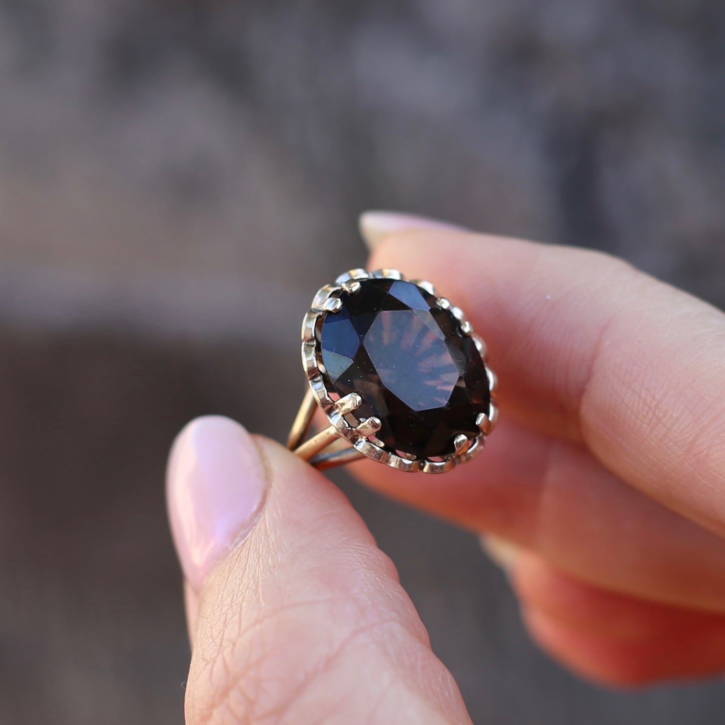 Gorgeous 1973 7.5ct Smoky Quartz Cocktail Ring, size N or 6.75