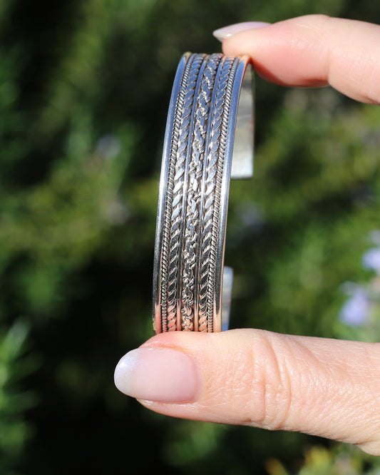 Gorgeous Twisted Rope Sectioned Cuff Bangle, Sterling Silver, sizeable, 31.25g