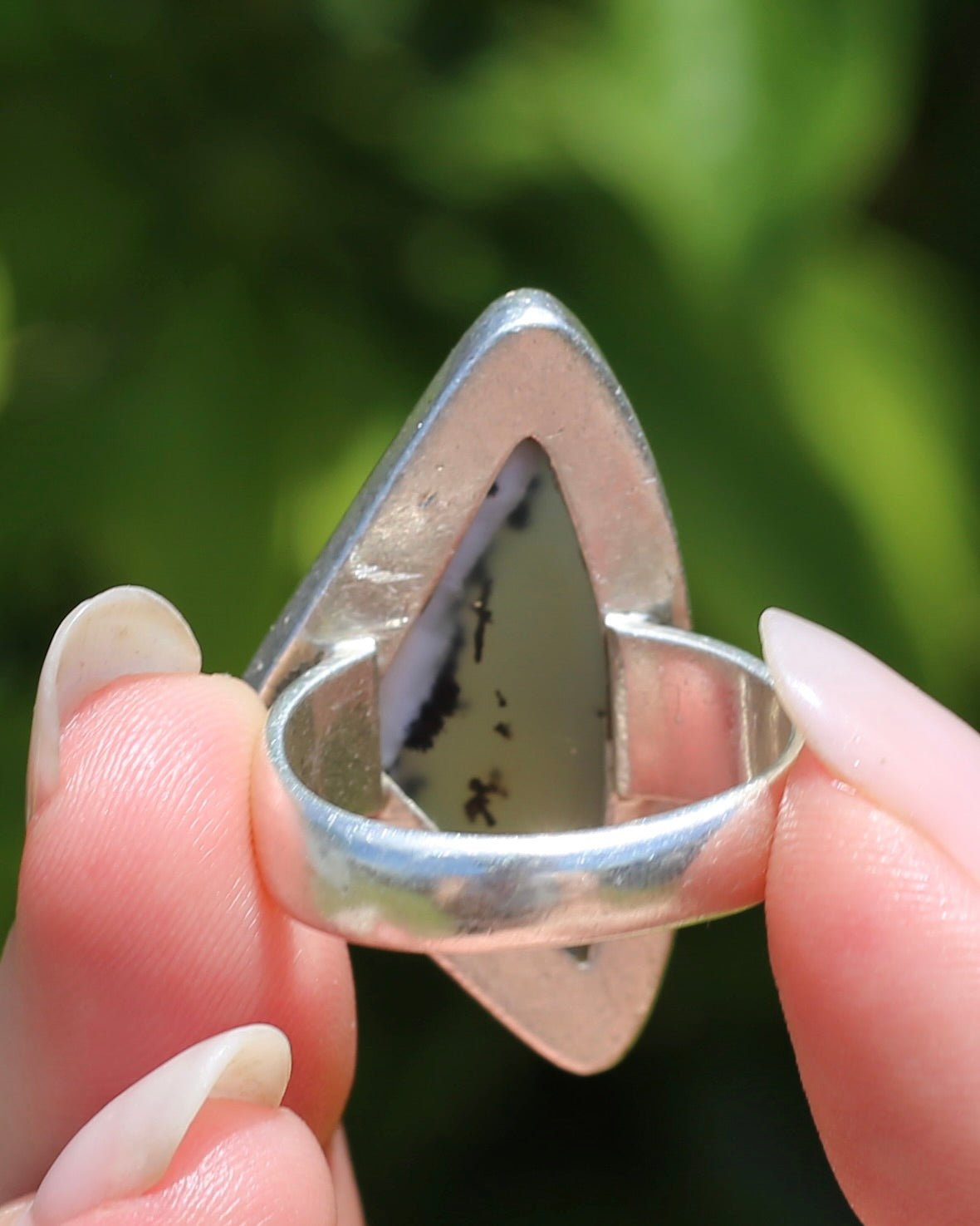 Freeform Dendritic Agate Bezel Set Ring, size T1/2 or 9.75, 14.7g