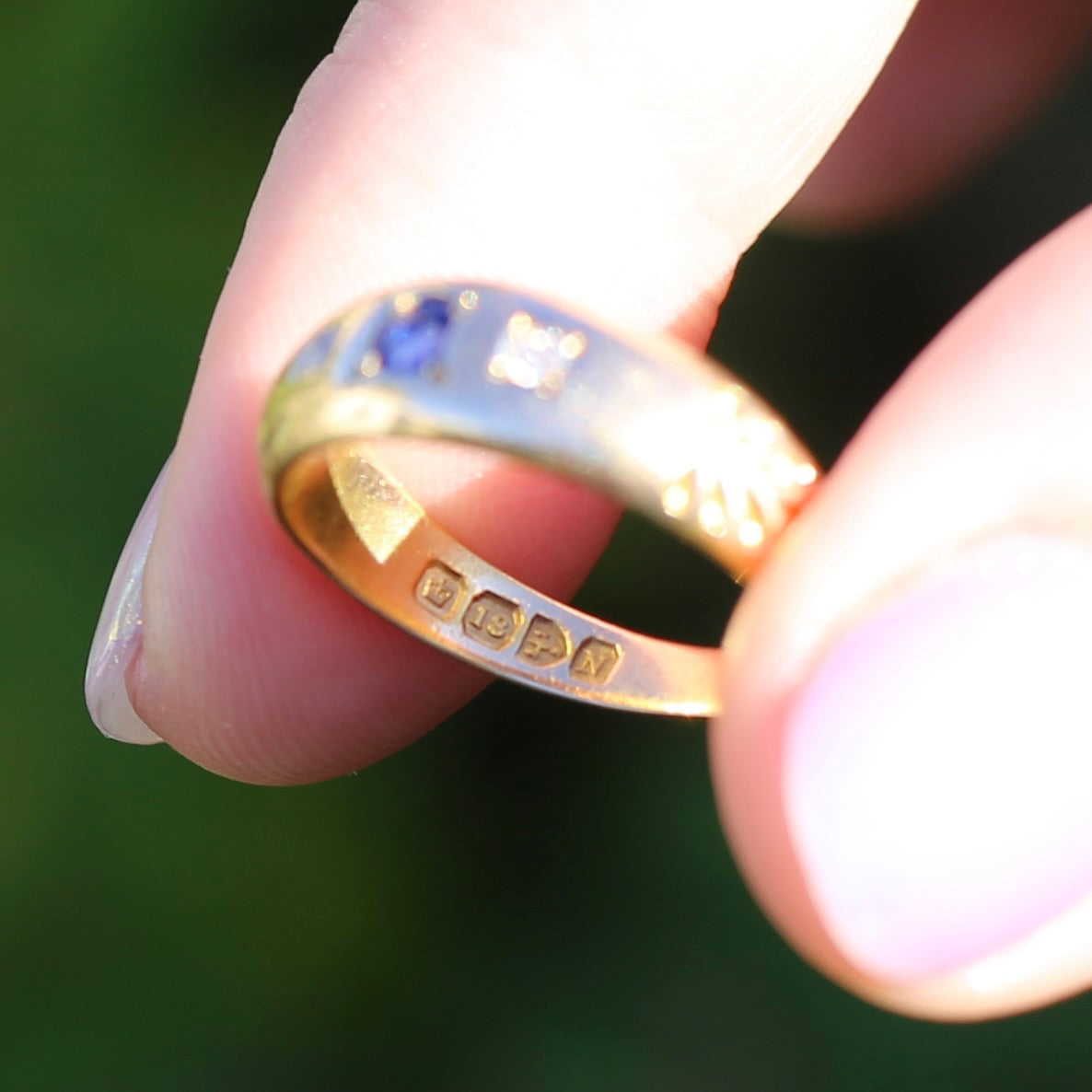 1896 Old Cut Sapphire and Diamond Gypsy Set Ring, 18ct Yellow Gold, size N or 6.75