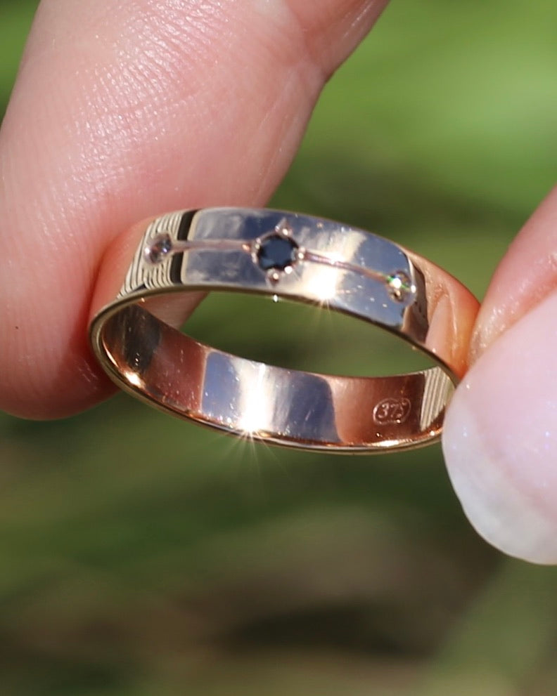 Black and Champagne Set Diamond Band, 9ct Rose Gold, size 8.5 or just over Q1/2 - fits more like a Q or just under 8.25, 3.0g
