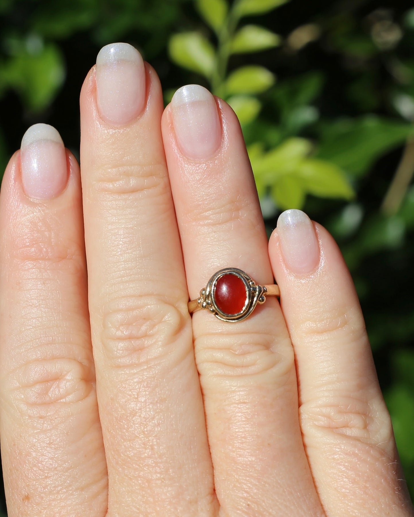 Bezel Set Carnelian Cabochon Signet Type Ring, 9ct Yellow Gold, size I1/2 or 4.5