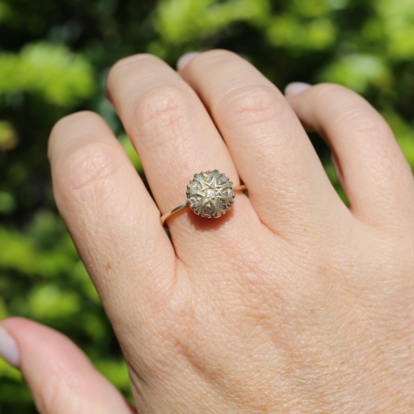 Rustic Handmade Likely Victorian Rose and Table Cut Diamond & Quartz Ring, approx 12ct Yellow Gold, size T or 9.5