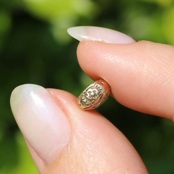 Vintage Likely Australian Made Floral Engraved Gold Beads, 9ct Yellow Gold, 0.5g each