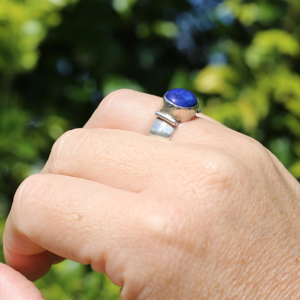 East West Set Oval Lapis Lazuli, Sterling Silver, size P or 7.5 (fits about a size smaller)