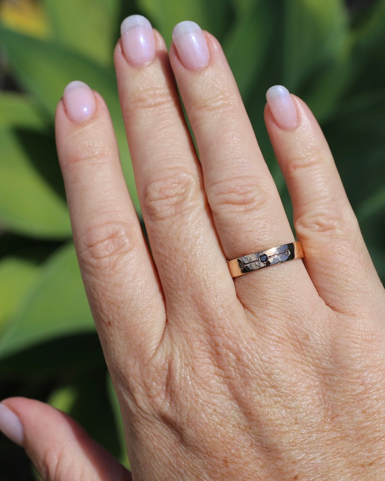 Black and Champagne Set Diamond Band, 9ct Rose Gold, size 8.5 or just over Q1/2 - fits more like a Q or just under 8.25, 3.0g