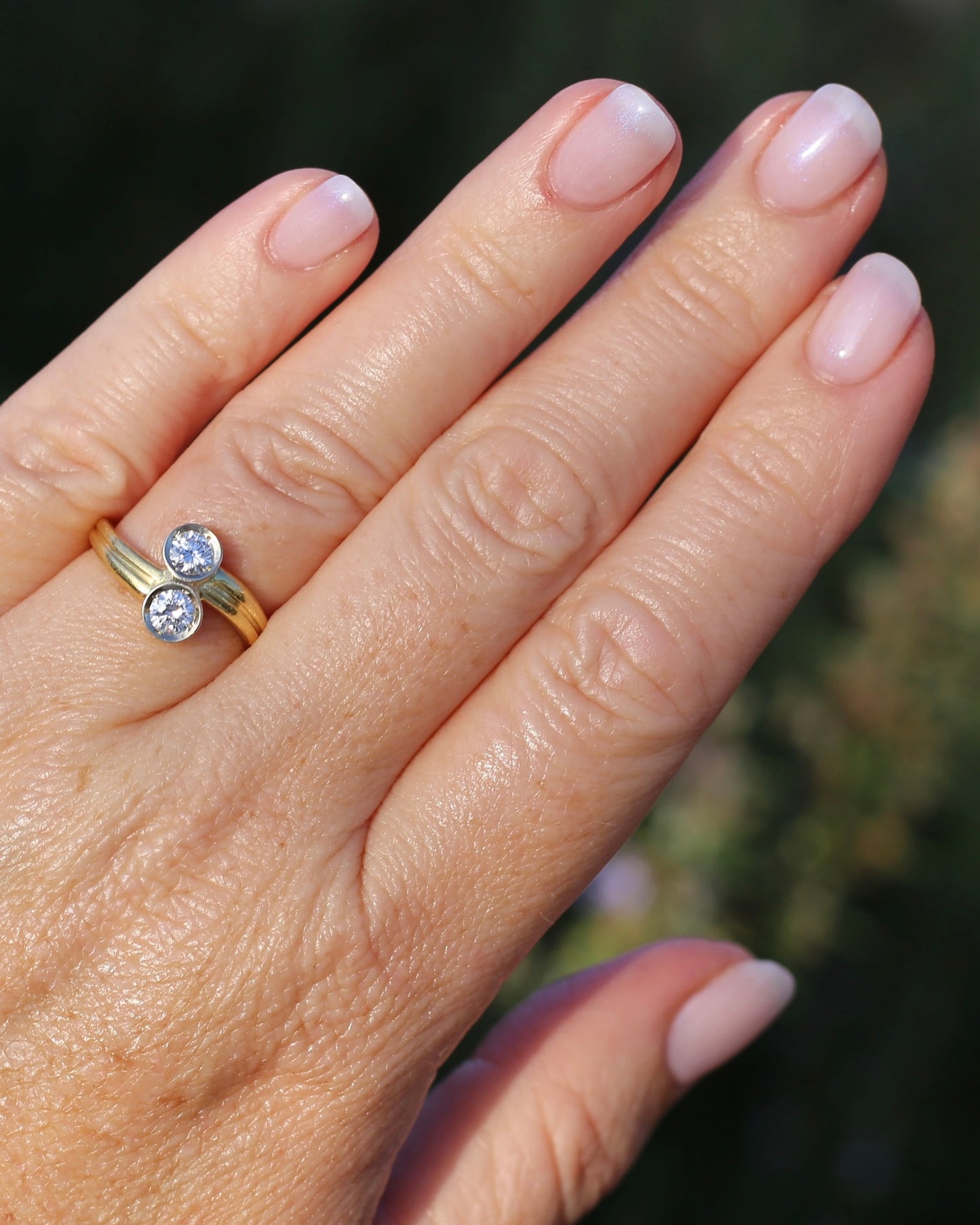 Vintage Toi Et Moi Two Stone Natural Diamond Ring, 18ct Yellow and White Gold Ring, size P1/2 or just over 7.75, 4.42g, with valuation