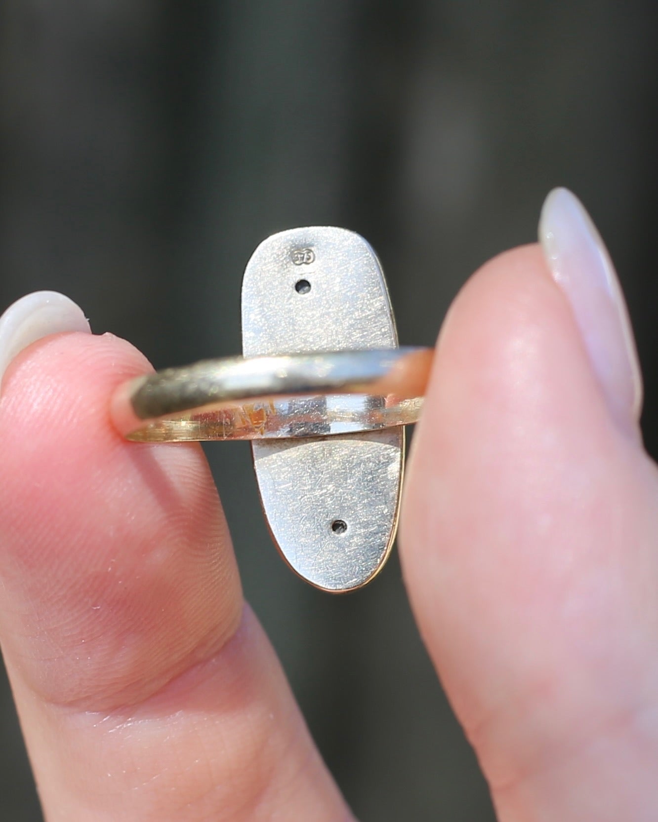 Rustic Freeform Labradorite Cabochon in Bezel Setting, 9ct Yellow Gold, size X1/2 or 11.75